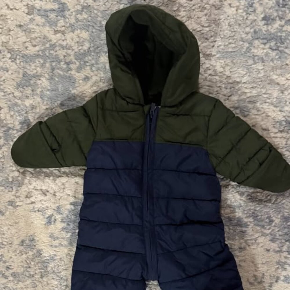 Baby Boy Winter Suit 3M Olive and Navy Puffer Bunting